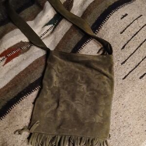 Elegant Olive Crossbody Bag with Fringe